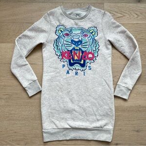 Kenzo Paris Tiger Embroidered Sweatshirt Dress Tunic Heather Gray Sz S